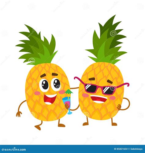 Two Cute And Funny Pineapple Characters One Tickling The Other Stock Vector Illustration Of