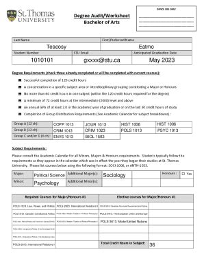 Fillable Online Degree Audit Worksheet Fax Email Print Pdffiller