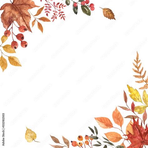 Fall leaves frame, botanical corner border with orange foliage ...