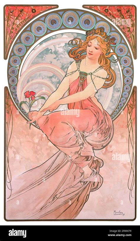 Lady In Pink Art Nouveau By Alphonse Mucha Stock Photo Alamy