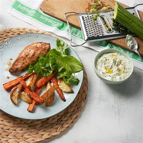 Kyckling Med Rostade Rotfrukter Och Tzatziki Recept Ww Sverige