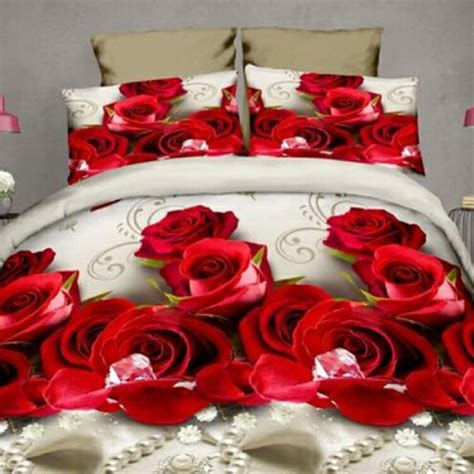 4pcs Set Cotton 3d Rose Bedding Sets Soft Duvet Cover Bedsheet