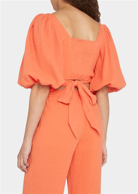 Simkhai Mila Gauze Puff Sleeve Wrap Top Bergdorf Goodman