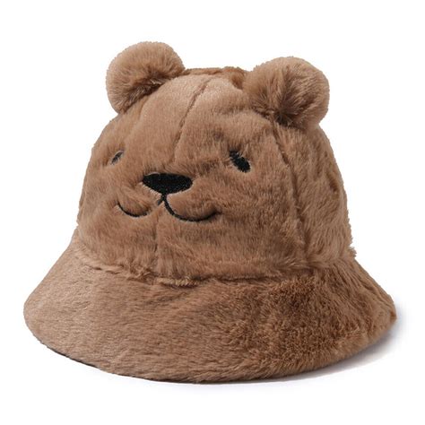 Chapeau Seau En Peluche Ours De Dessin Animé Pour Femmes Casquette De