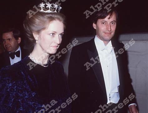 Penny Romsey, wearing the Mountbatten star tiara, at some point in the 1980s, with her husband ...