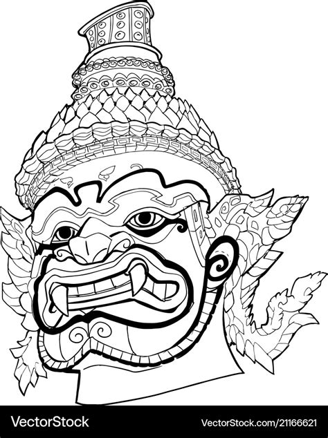 Thai demon black and white Royalty Free Vector Image