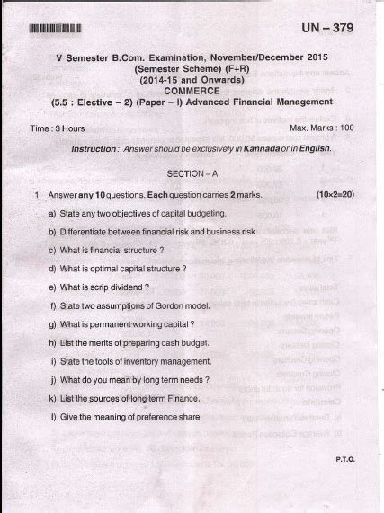 Bangalore University B Commerce Elective Paper I