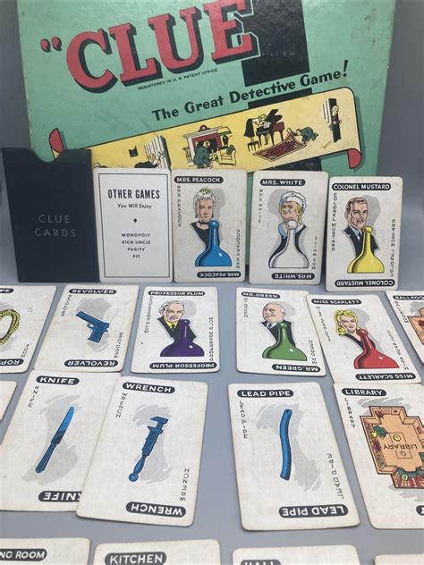 Vintage 1949 1950 Parker Brothers Clue Game Pieces Cards Ebay