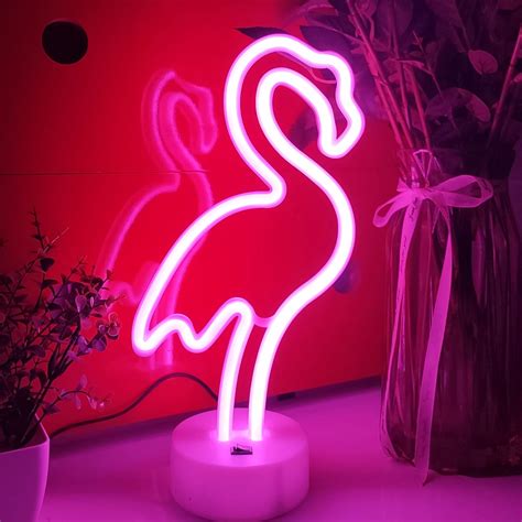 JYWJ Flamingo Neon Sign With Holder Base USB Or 3 AA Battery Powered