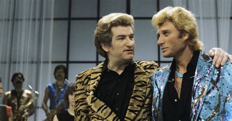 En France Paris Eddy Mitchell Et Johnny Hallyday Sur Le Plateau De