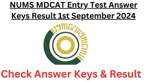 NUMS MDCAT Entry Test Result 1st September 2024