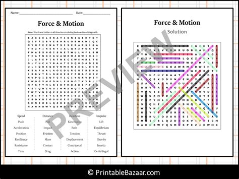 Force Motion Word Search Puzzle Worksheet Activity Teaching Resources