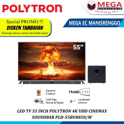 Jual LED POLYTRON PLD 55BU8850 W 4K UHD CINEMAX SOUNDBAR TV 55 INCH