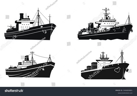 Ocean Vector Illustration Cargo Ship Silhouette Stock Vector (Royalty ...