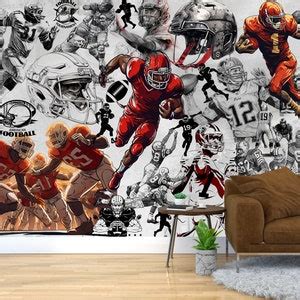 American Football Graffiti Wallpaper & Sport Wall Mural Gym Decor Urban Street Art Modern Peel ...