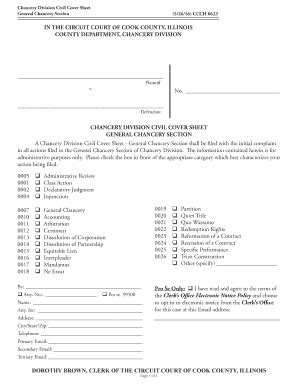 Fillable Online Chancery Division Civil Cover Sheet Fax Email Print