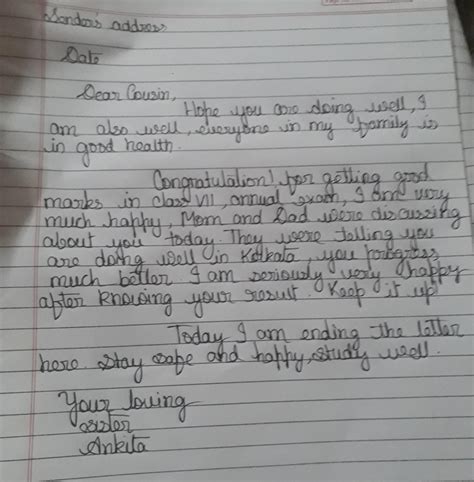 Write A Letter To Your Cousin Congratulating Him For Getting Good Marks