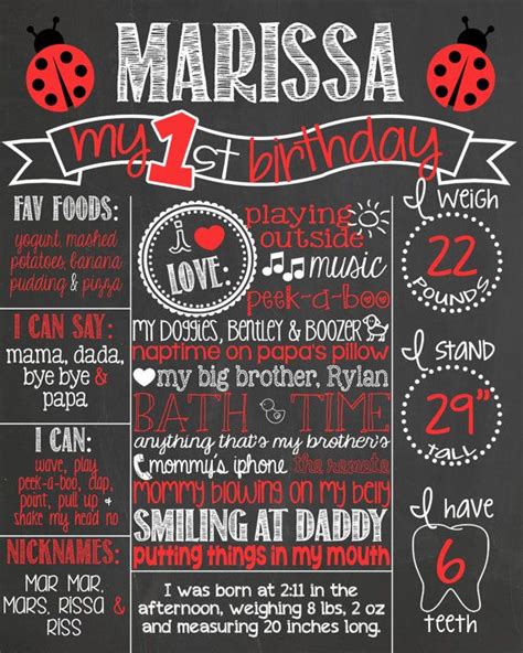 Lady Bug First Birthday Chalkboard Poster 1st Birthday Chalkboard Sign