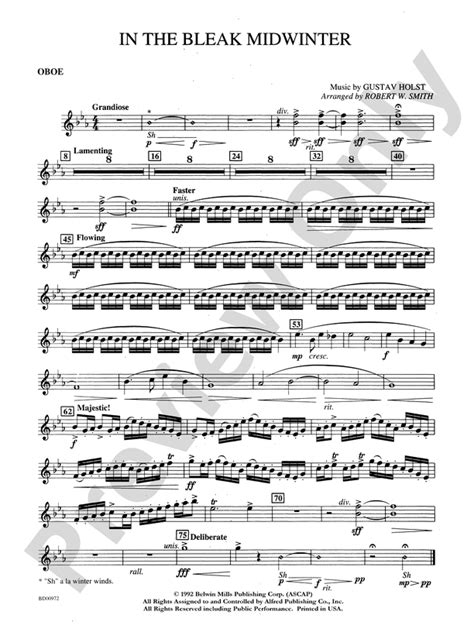 In The Bleak Midwinter Oboe Oboe Part Digital Sheet Music Download