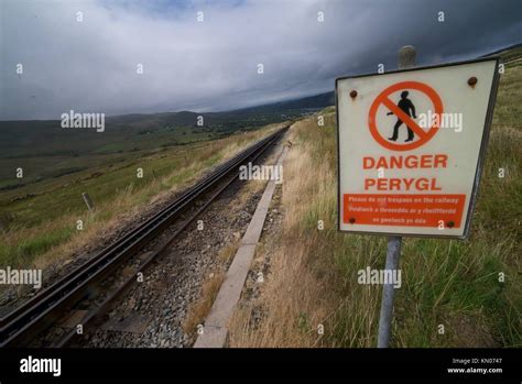 Railway Track Along Snowdon Mountain In Snowdonia National Park Wales