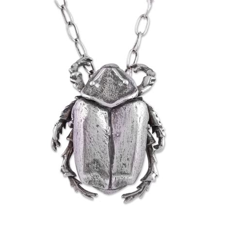 UNICEF Market Sterling Silver Scarab Beetle Pendant Necklace From