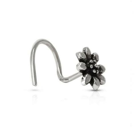 Eloish Wired Oxidized 92 5 Sterling Silver Nose Pin For Women Flower