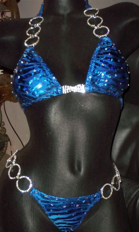 Style Royal Blue Metallic Tiger Print Competition Bikini With