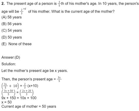 Problems On Age For Quantitative Aptitude Formula Examples