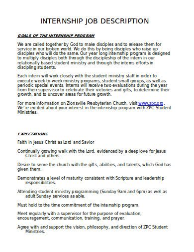 10 Internship Job Description Templates In Pdf Doc Free And Premium