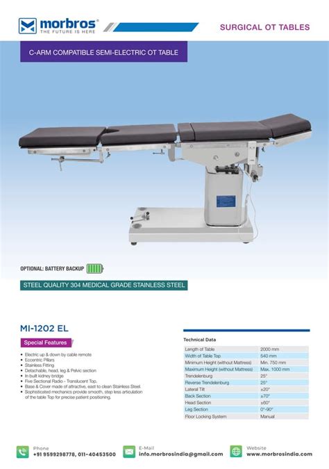 C ARM Compatible Semi Electric OT Tables PDF