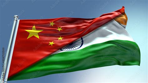 Double Flag China and India flag waving flag with texture background ...