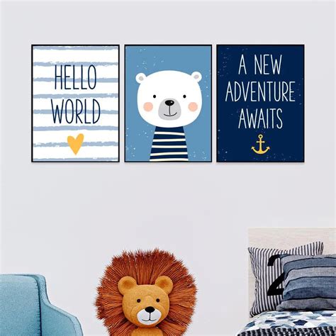 Baby Bear's Voyage Nursery Wall Art Set of 3 - WallMantra