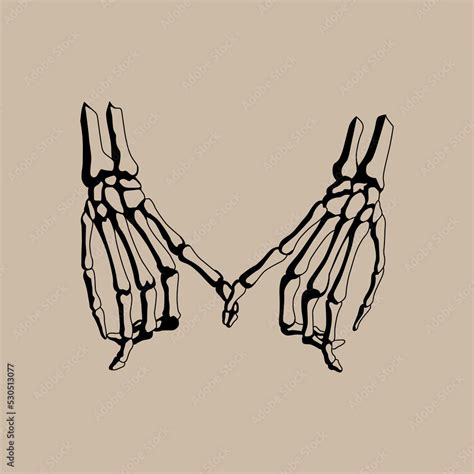 Two Skeleton Hands Making A Pinky Promise Vector Illustration Linear