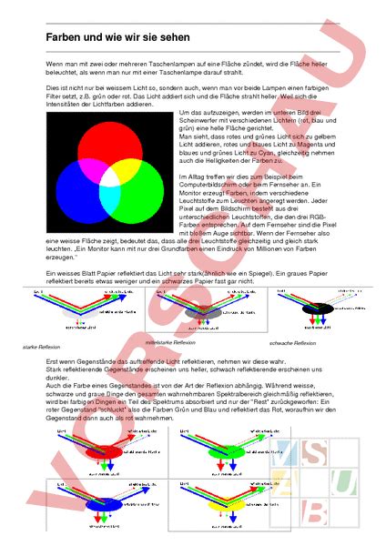 Arbeitsblatt Farben Physik Optik