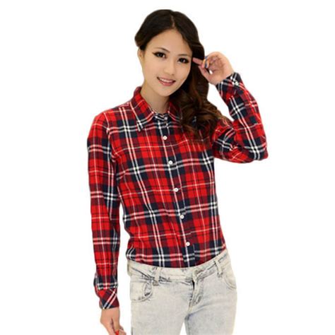 Trendy Women Button Down Blouse Tops Long Sleeve Flannel Check Plaid Lapel Shirt Ebay