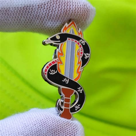 Good Omens Flaming Sword Snake Enamel Brooch Pin Backpack Jeans Jacket