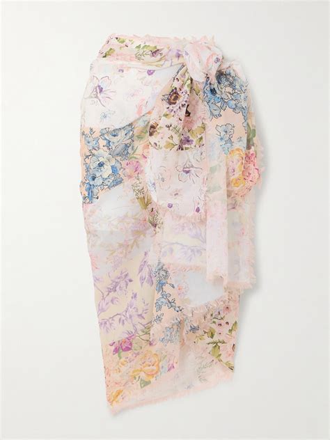 Zimmermann Frayed Floral Print Cotton Voile Pareo Multi Editorialist