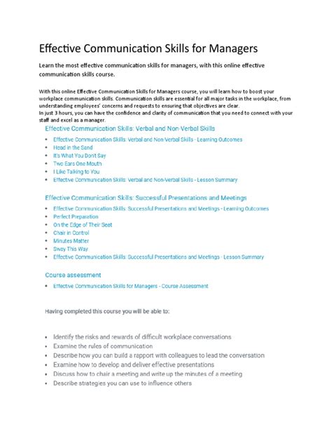 Effective Communication Skills For Managers | PDF | Nonverbal ...