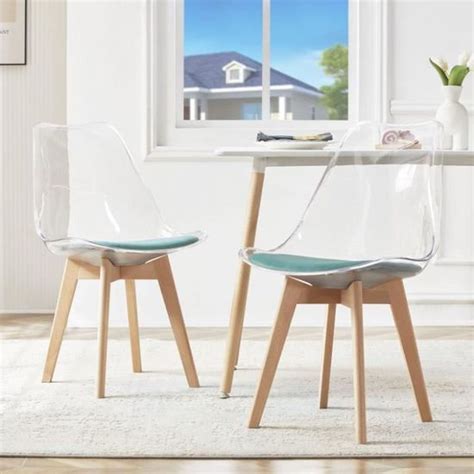 Lot De 2 Chaise Transparente Scandinave Pour Salle A Manger Avec Vert