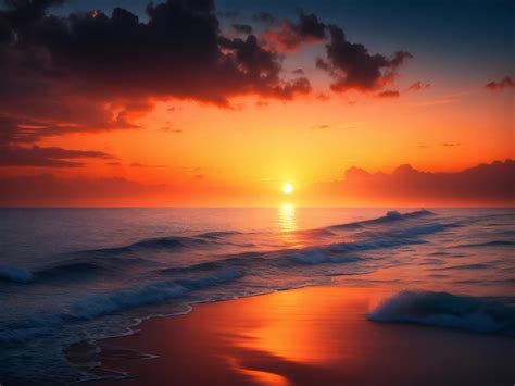 Premium AI Image Beautiful Seascape At Sunset Ai Generated