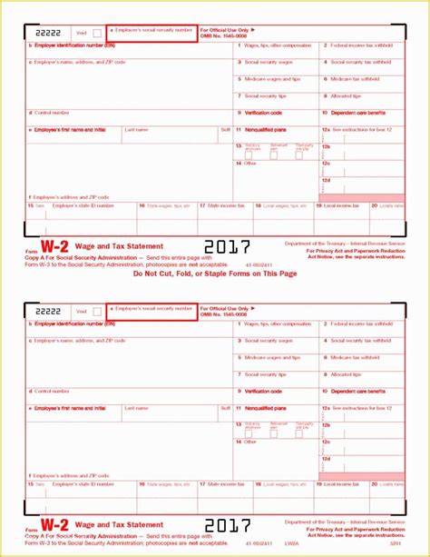 W2 Form Excel Template Free Download