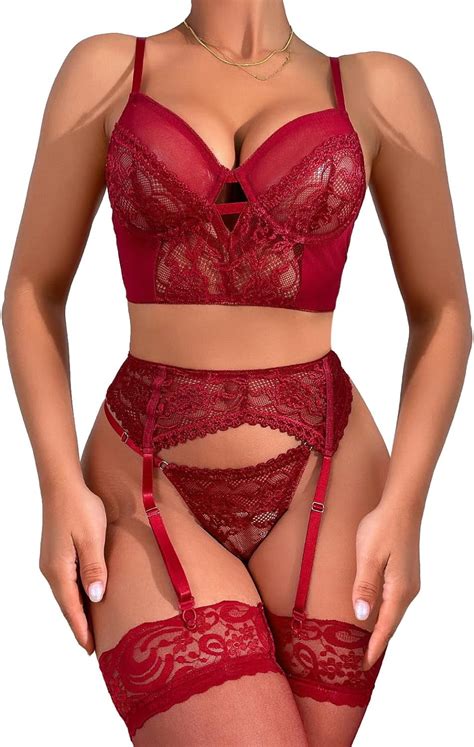 CHYYCNYCH Sexy Stocking Bow Floral Lace Mesh Sheer Underwire Lingerie