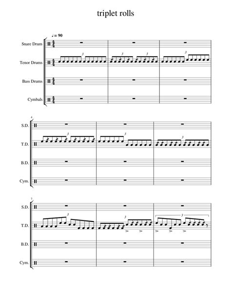 Triplet Rolls Sheet Music For Snare Drum Crash Tenor Drum Bass Drum Drum Corps Modern