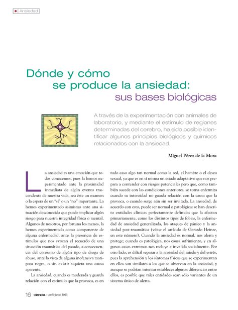 Como Produce Ansiedad 16 Ciencia Abril Junio 2003 Ansiedad Todo