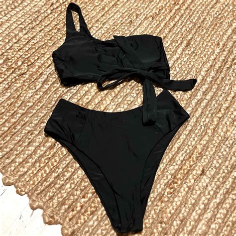 Swim One Shoulder Black Thigh Bikini Poshmark