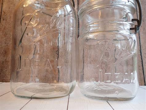 Vintage Clear Glass Ball Ideal Jar With Lid And Bail Set Of 2 Quart And Pint Sized Mason Jars