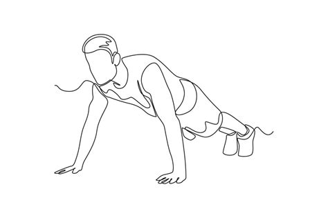 Single One Line Drawing Man Doing Push Up Fitness Activity Concept Continuous Line Draw Design