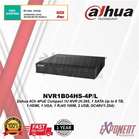 NVR1B04HS 4P L Dahua 4Ch 4PoE Compact 1U NVR H 265 1 SATA Up To 6