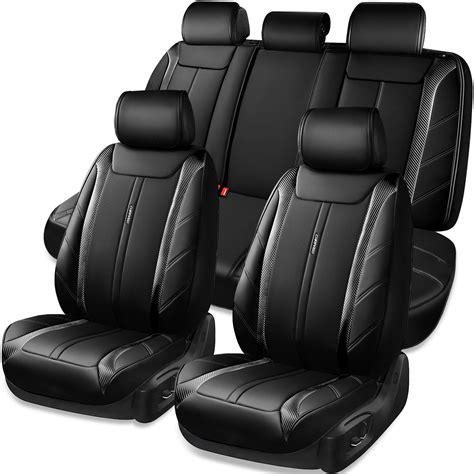 Car Pass 5 Seats Carbon Fiber Luxury Leather Seat Covers Full Set Waterproof Durable Premium