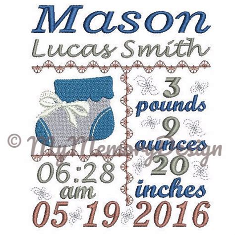 Baby Embroidery Birth Announcement Template Machine Embroidery Etsy